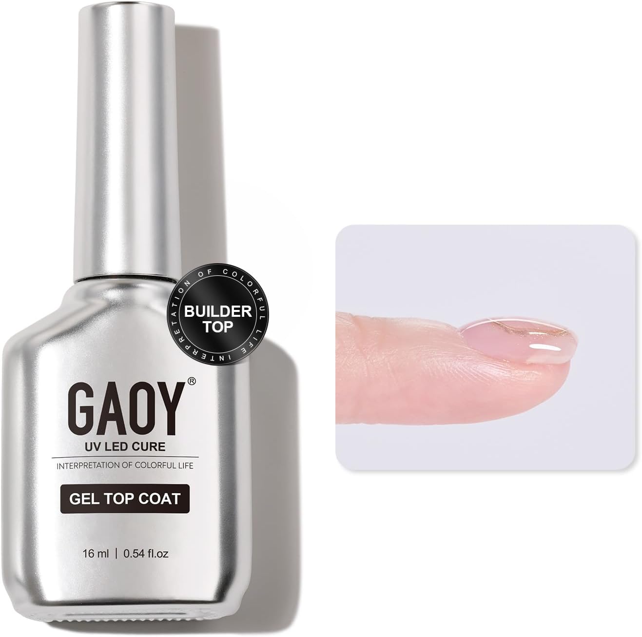 GAOY Builder Top Coat Gel, 16ml No Wipe Clear Rubber Top Coat for Gel Nail Polish, High Gloss Varnish for Long Lasting UV Light Cure Nail Art DIY