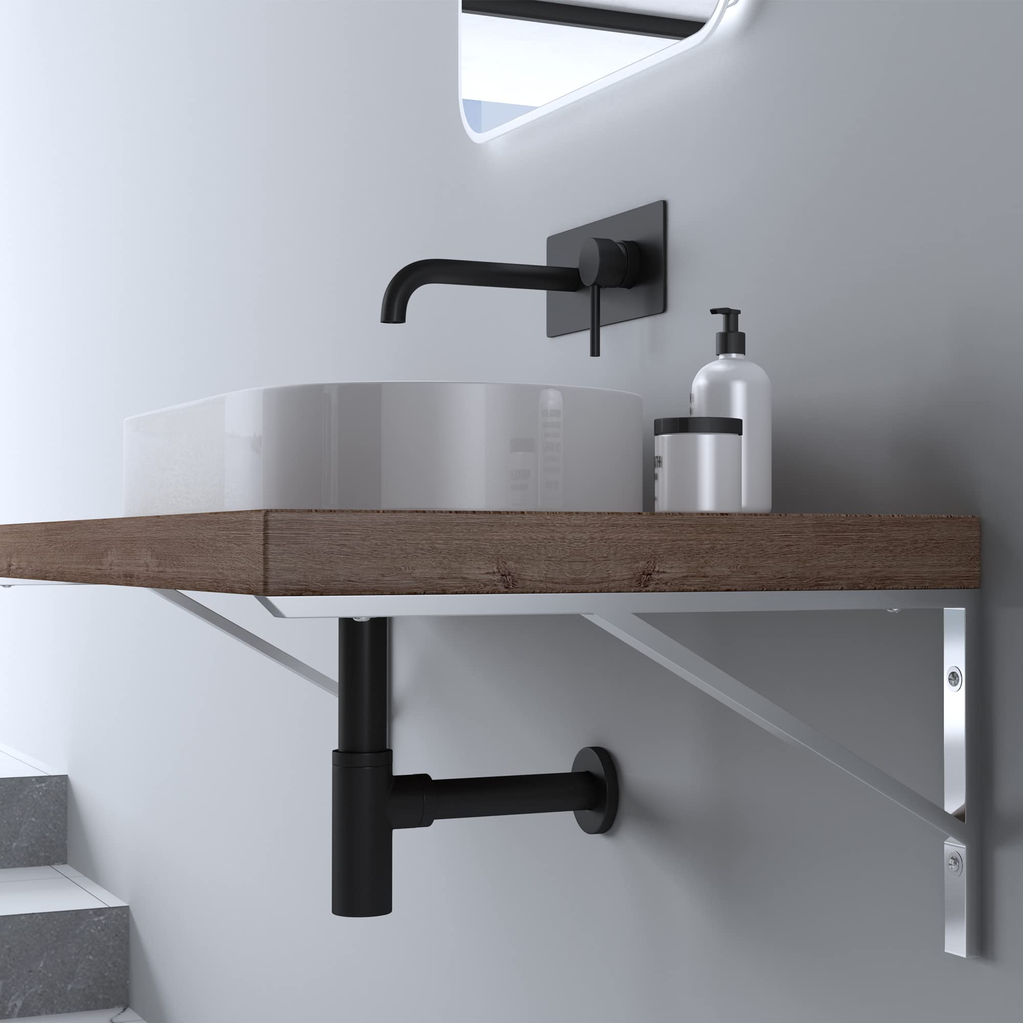 Mai & Mai Soporte de Estante WH02 – Soporte de Pared para Encimera, Acero Inoxidable Antióxido, Resistente y Duradero, Plateado, Longitud: 450 mm, Cant.3 piezas | Juego de 3 consolas para lavabo, soporte angular para estantería de pared WH02