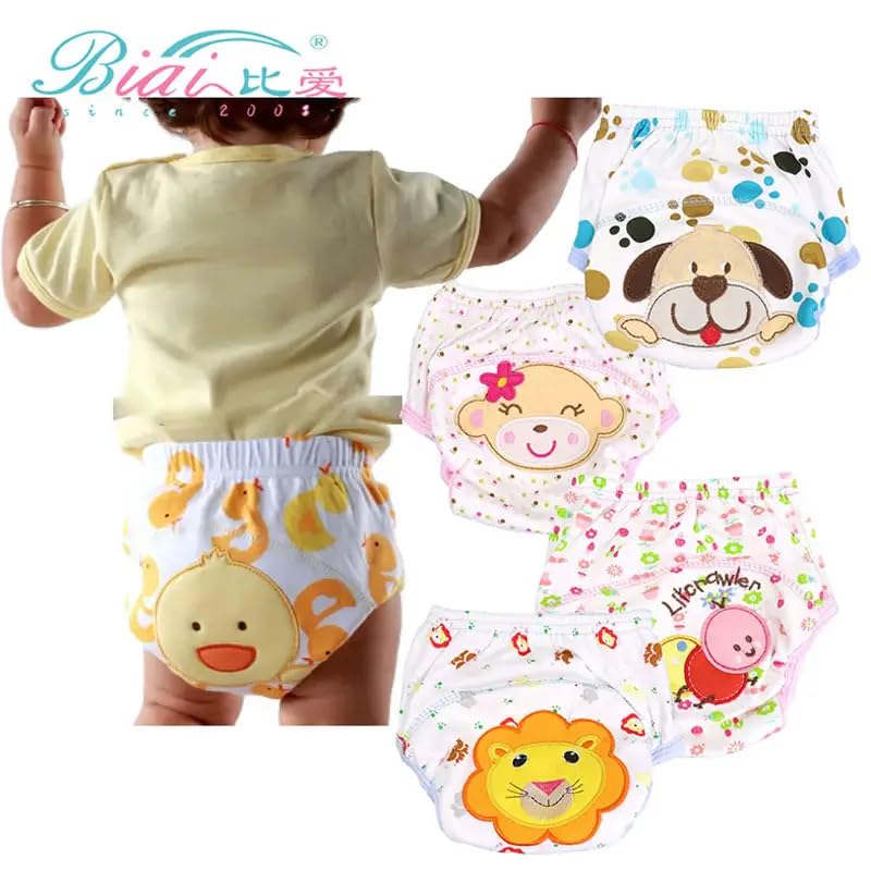 Image of Premium Baby Diaper Pants / Potty Training Panties / Padded Underwear for 0 - 4 Years | Soft, Washable & Reusable Cotton Nappies for Boys & Girls | Leakproof, Absorbent & Breathable | 2 /3 /4 Pack | Leakproof, Absorbent (white printed, 3-4 years, 2, count)