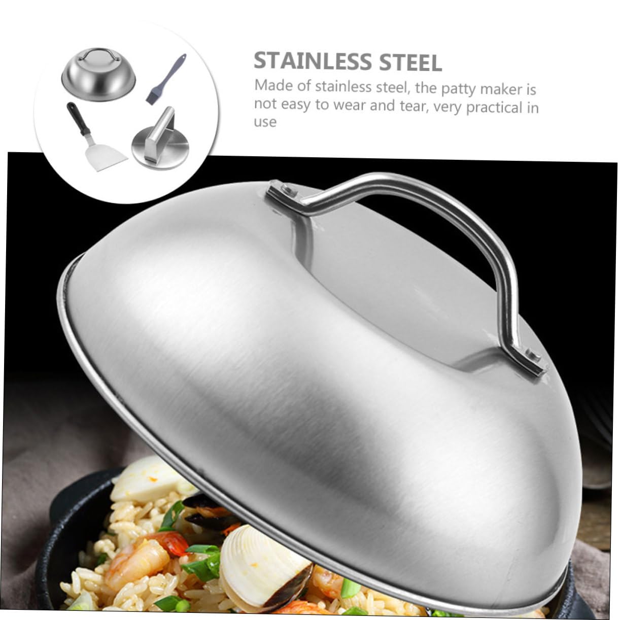 TOYANDONA Stampo per Hamburger in Inossidabile Pressa per Hamburger Manico Utensile per per Pressa per Torta Carne Strumento per Schiacciare