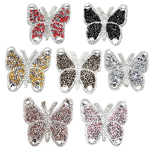 Floatdream Lot de 7 écussons thermocollants en strass - Motif papillons - Pour décoration de vêtements, patchs de vêtements, décoration de scène