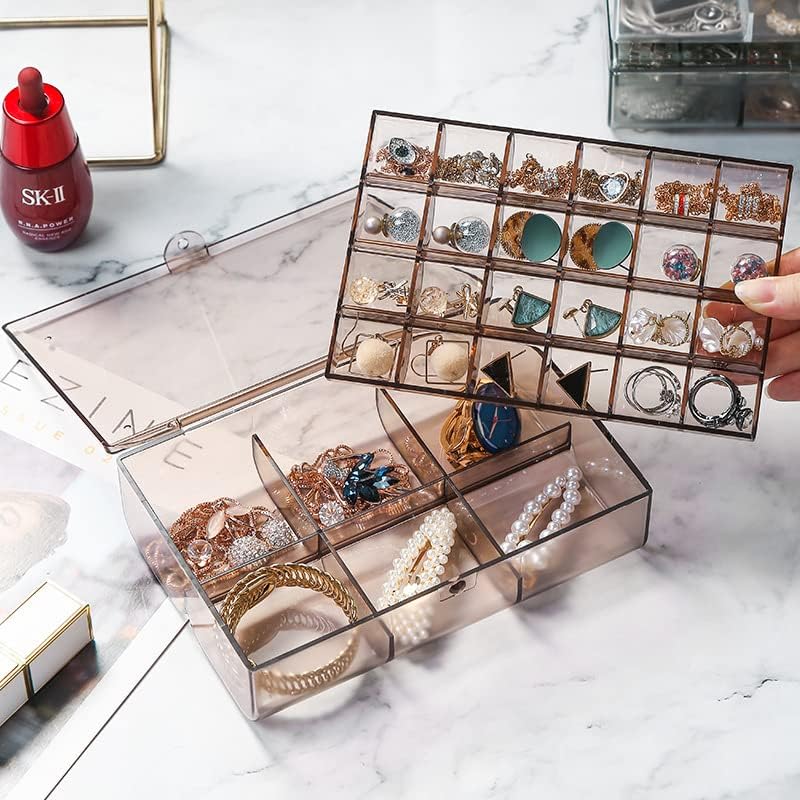 Golden bird Acrylonitrile Butadiene Styrene 30 Grid 2 Layer Jewellery Organiser Transparent Storage Box With Removable Dividers Jewelry Box Organizer Storage Container (Brown) (B0CVS7RT8R) Amazon Price History, Amazon Price Tracker