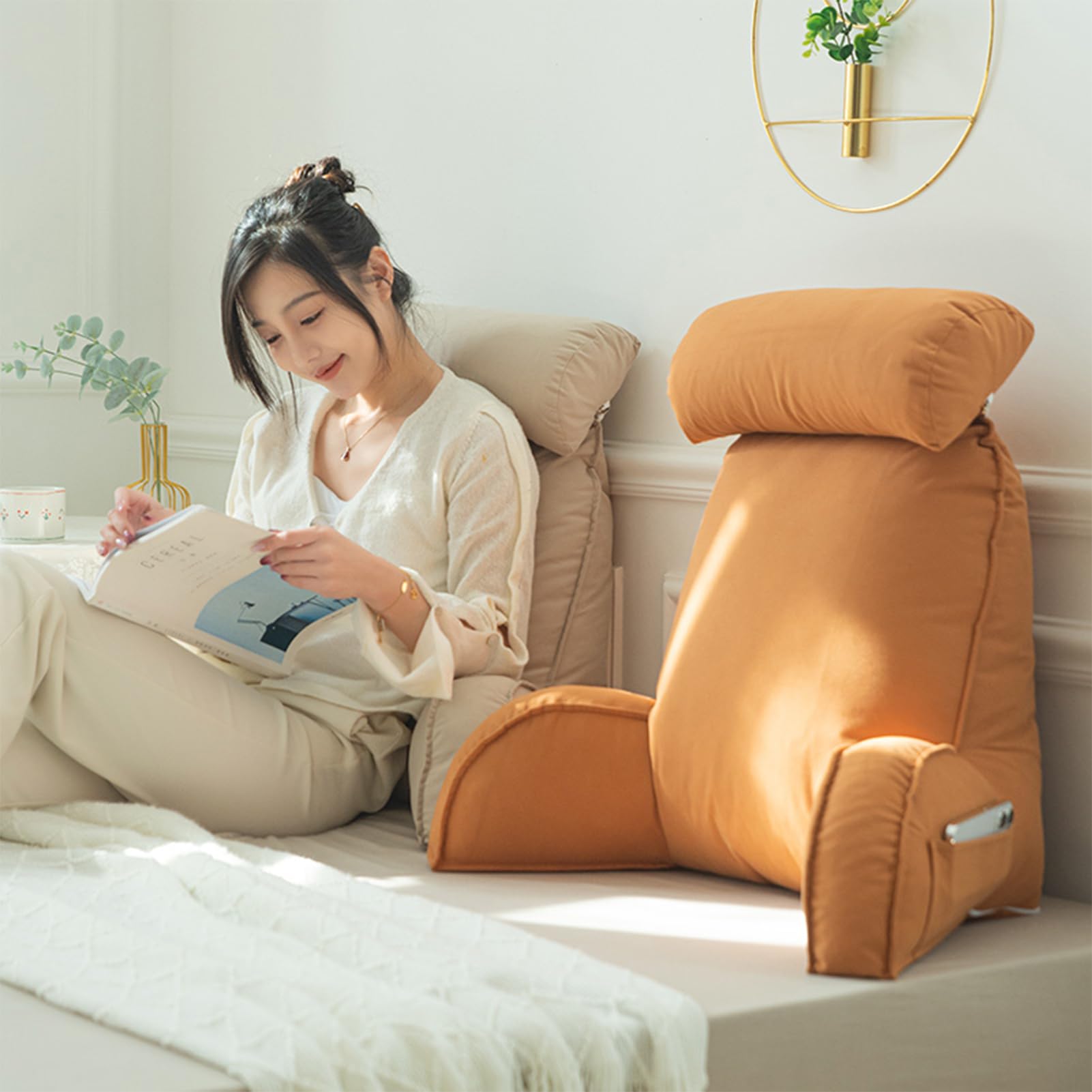 Cuscino lombare da lettura con braccioli, cuscino lombare staccabile per comfort ed ergonomia, cuscino per schiena e collo durante la lettura