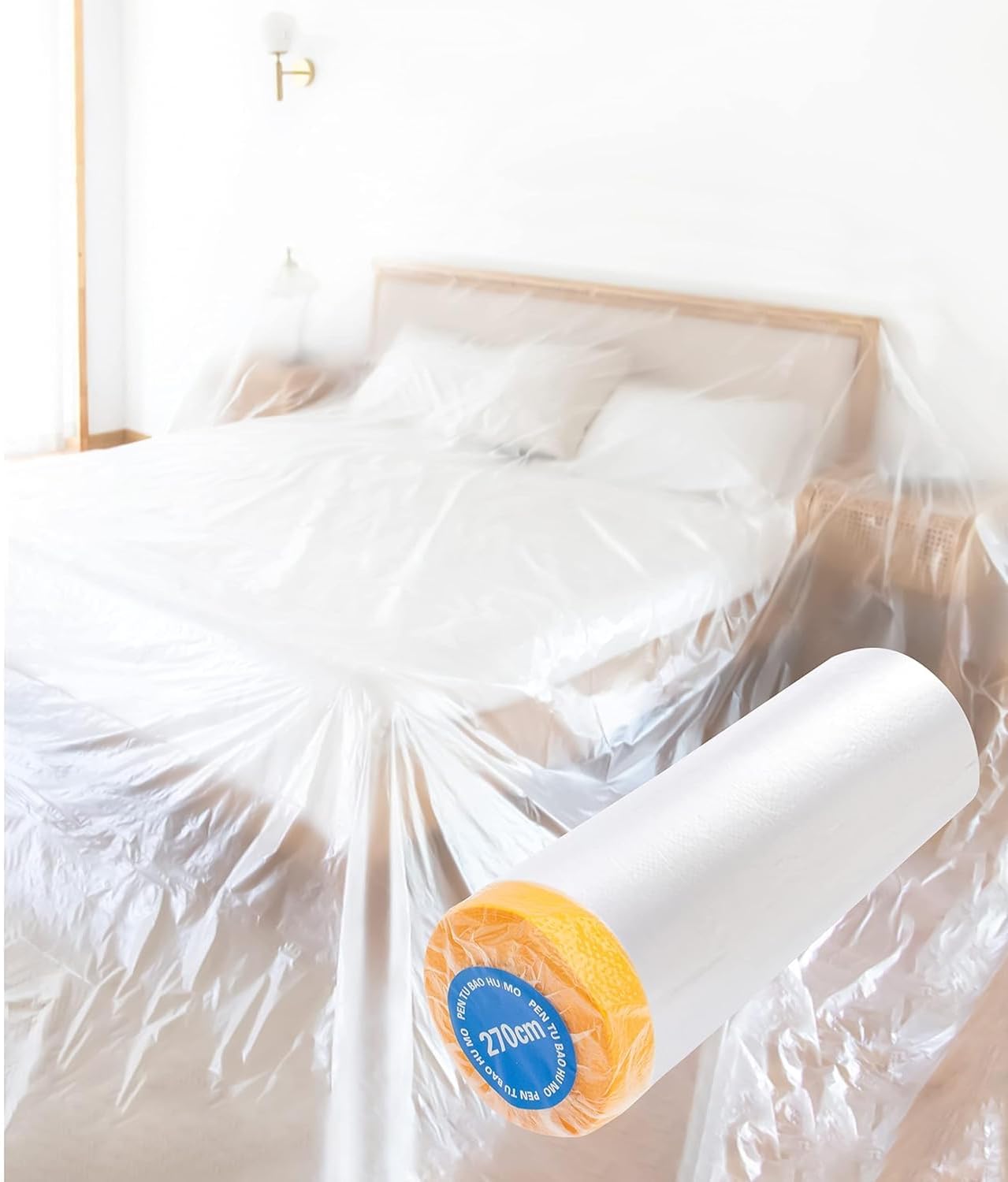 Plastic Dust Sheets for Decorating,2.7m x 20m Waterproof Masking Film, Pre-Taped Tape and Drape, Suitable For Furniture Dust Prevention, Decoration Engineering, Splash-proof Paint, Car Masking Tape