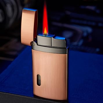 Metal lighter, torch lighter, windproof red flame lighter with visible window, refillable adjustable flame lighter for camping, indoor, outdoor, giftC