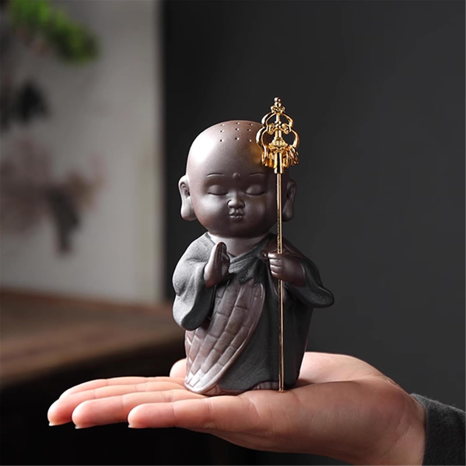 purple clay Zen Monk Tea Pet, hand made plantable ceramic decoration for tea tables and tea art displays.style1
