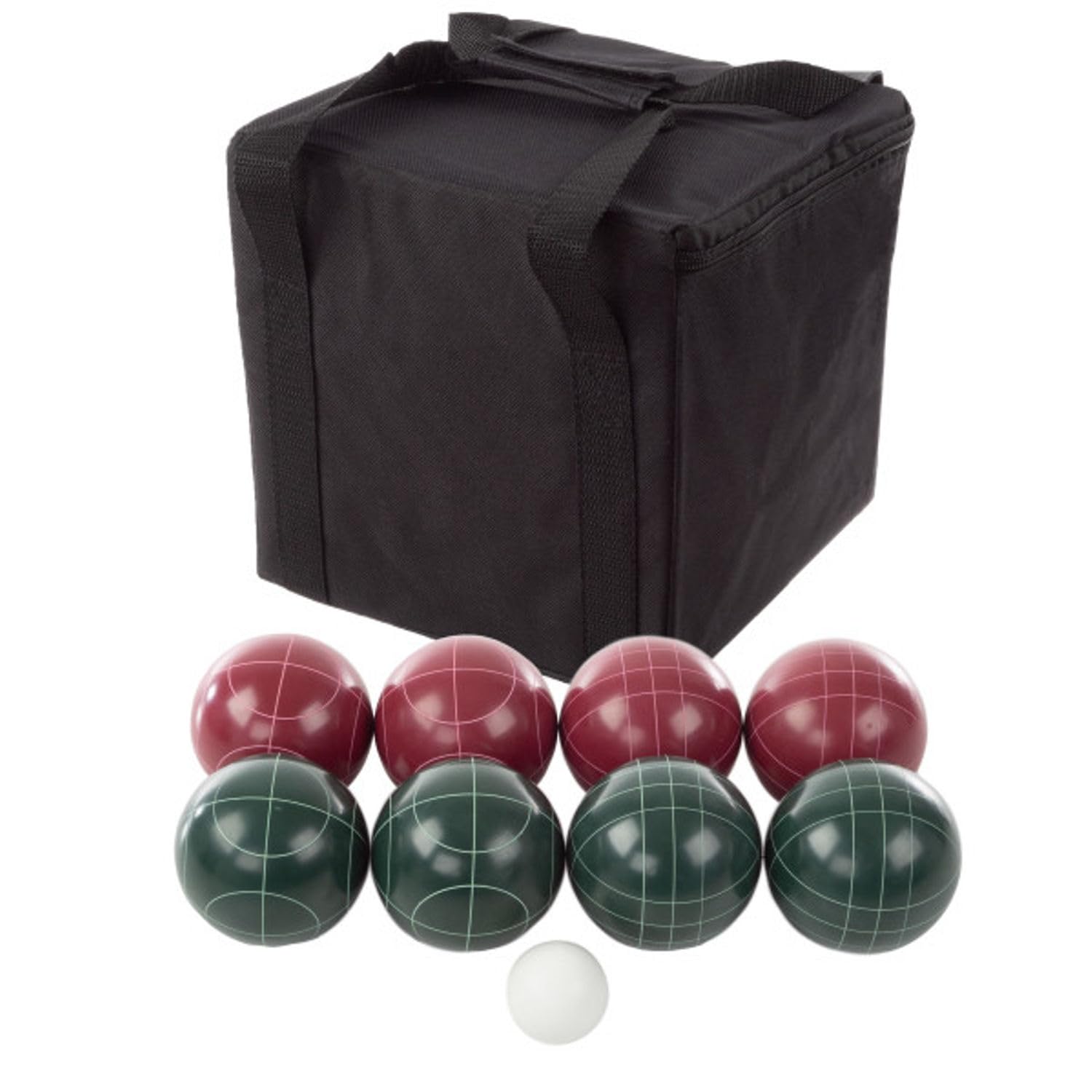 HEY! PLAY! Bocce Ball Set Regulation Size - Lawn Game for Backyard or Beach - Includes Red and Green Bocce Balls, Pallino, and Carrying Case by Trademark Games