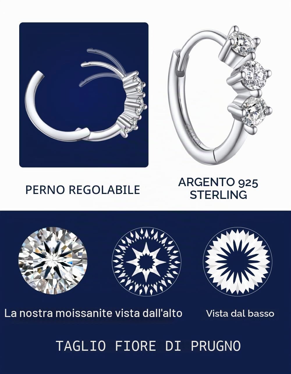 Momentwish Orecchini Moissanite Appesi, 2 Carati Orecchini Cerchio Dacon Pendente Argento 925 Orecchini Anallergici Donna Simulato Diamante Brillanti