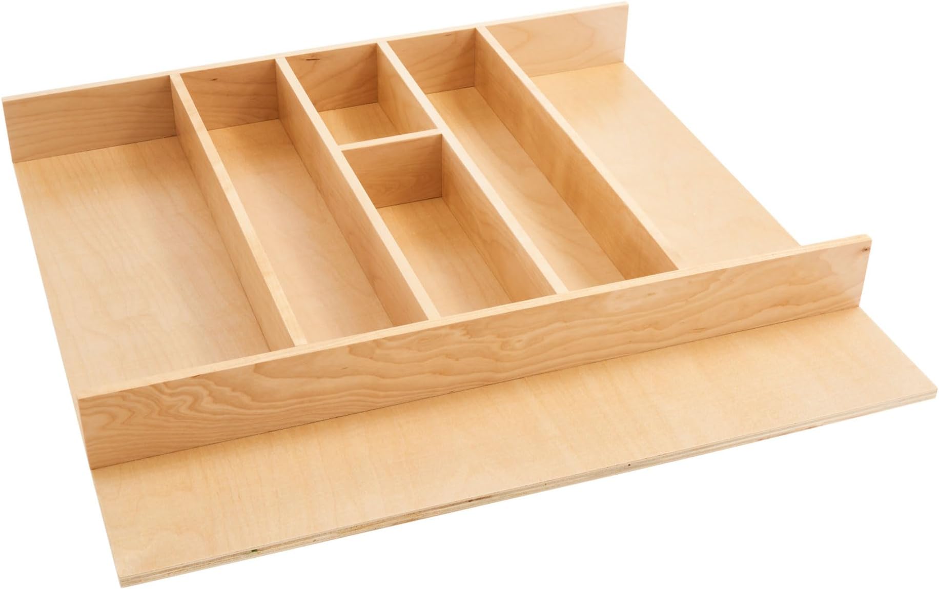 Trim-to-Fit Silverware Drawer Organizer For Kitchen Utensils, Cutlery Cabinet Storage Divider Insert, 23.98 x 21.97 In, Maple Wood, 4WUT-3