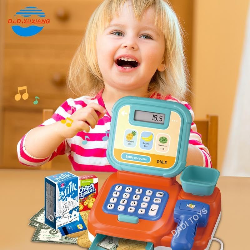 Image of SHAKTISM Cash Register with Lights & Sounds for Pretend Play Electronic Toy Set with Scanner Shopping Basket Grocery Best Gift for 3+ up Ages Kids Boys & Girls (Cash Register CF)