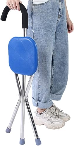 Asiento plegable ajustable, bastón plegable para palanca de cambio, taburete de trípode de acero inoxidable con asiento engrosamiento para ancianos,