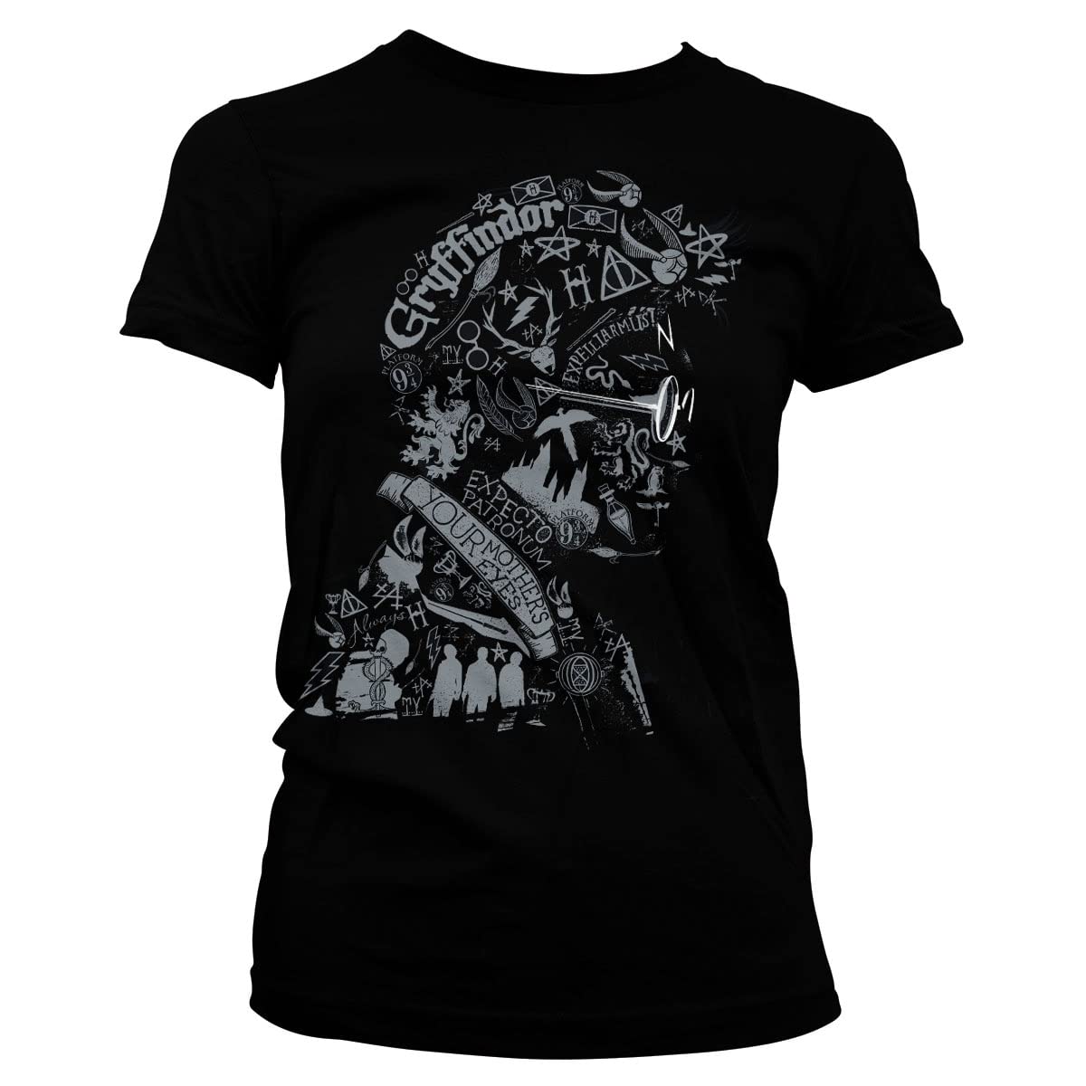 Harry Potter Women's Black Officially Licensed Wordings And Symbols T-Shirt (Black), Large