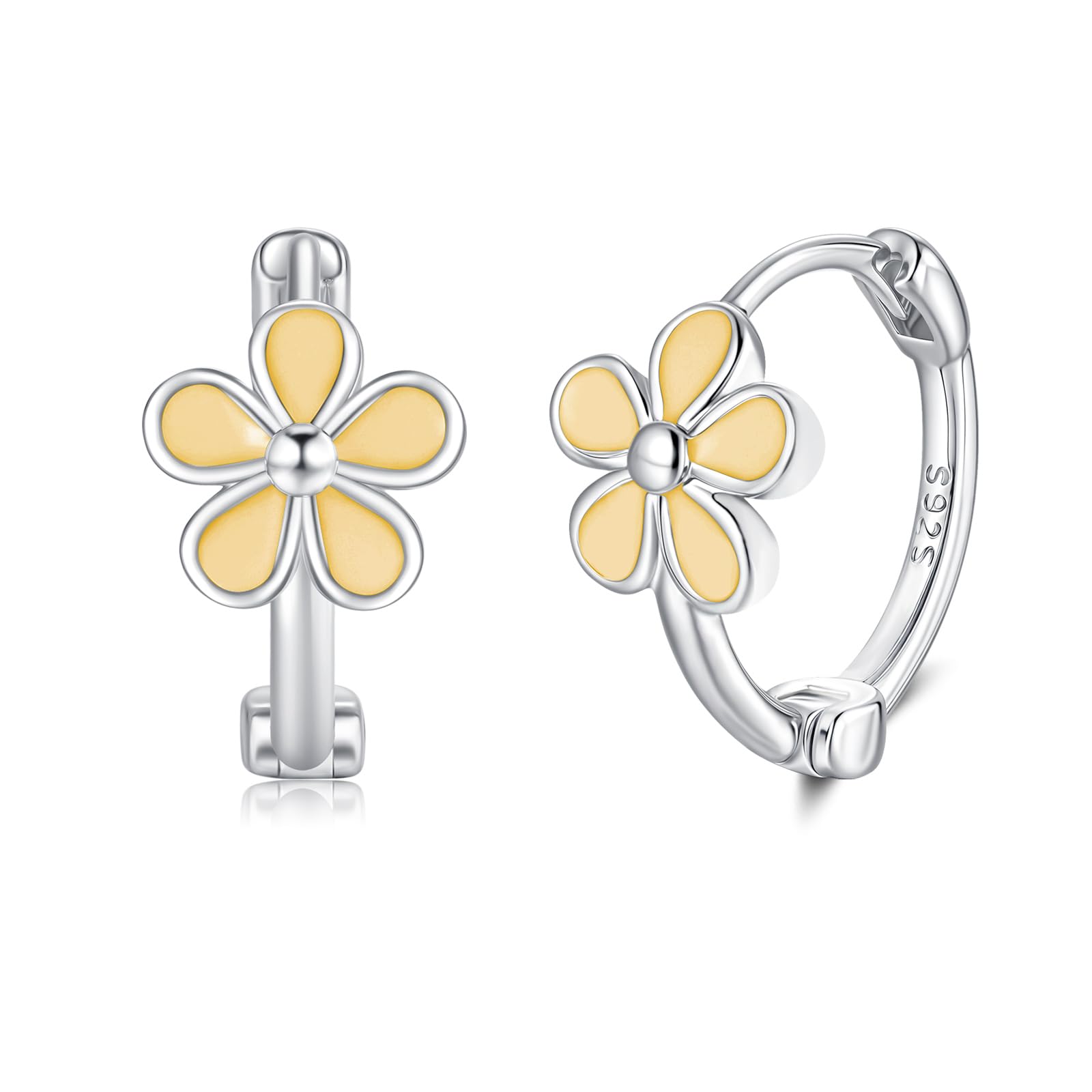 Deyanse Ohrringe Silber 925 Creolen Mädchen, 925 Sterling Silber Ohrringe | Bunte Blume Tropfen Ohrring Kreolen Klein Kinder, Hypoallergen Kinderohrring Schlafen, Geschenk für Damen Frauen, Nickelfrei