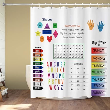 Amazon.com: ABC Educational Shower Curtain for Kids, Learning Shower ...