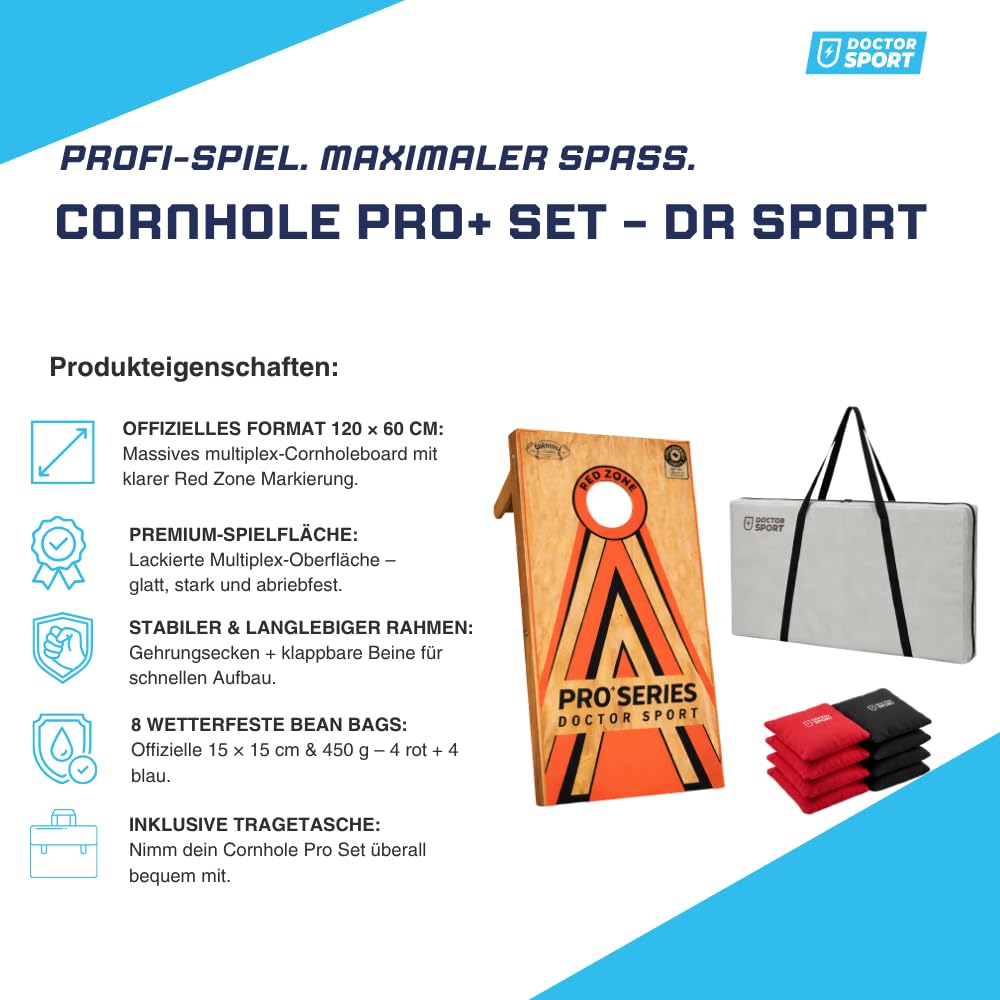 Dr Sport Cornhole Pro+ Kit 120 × 60 cm – Bois (pas de bois compressé) – Environ 14 kg par planche – 8 sacs à billes et sac de transport