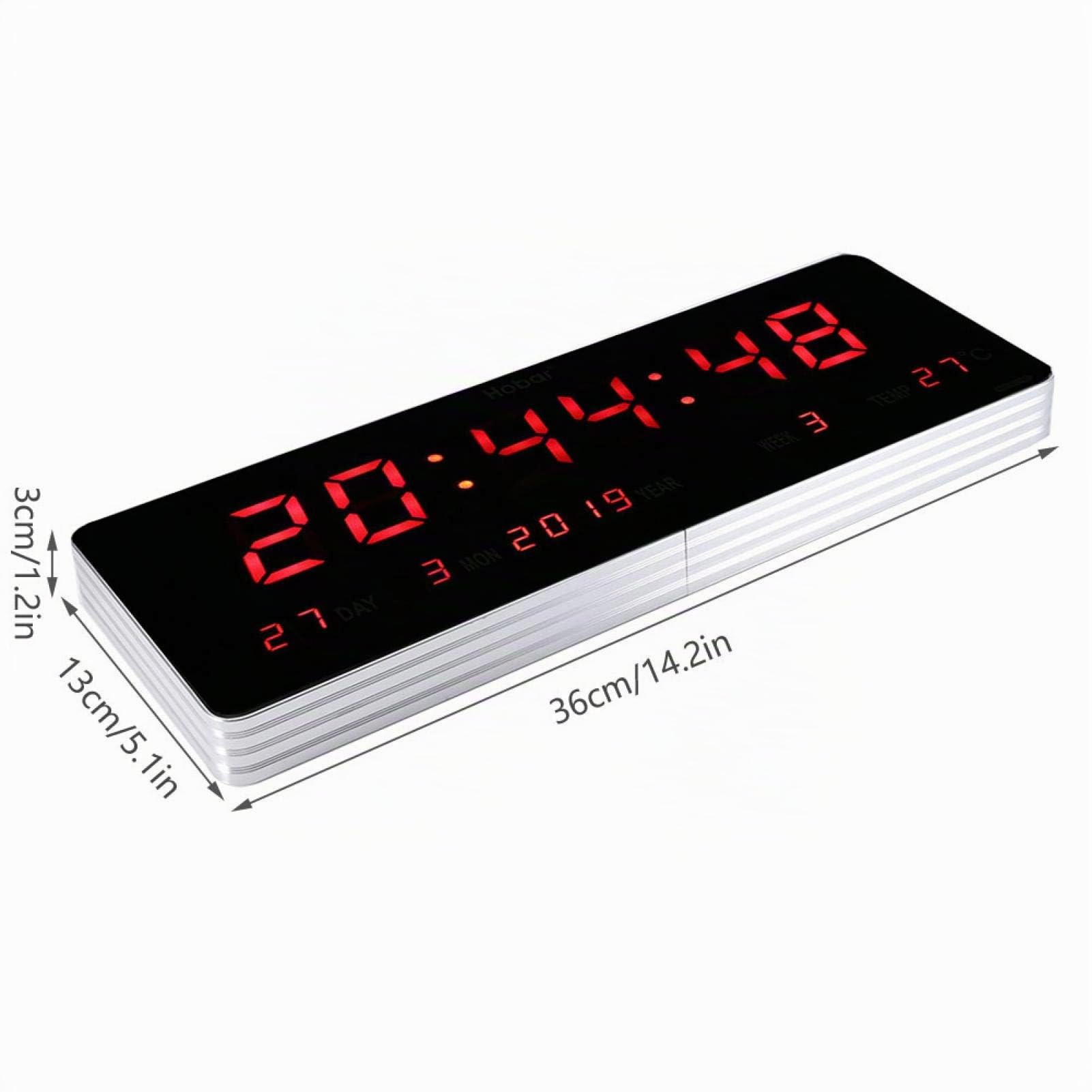 Marhynchus Orologi da Parete in Lega di Alluminio Spina Europea 110‑240V Orologio Digitale a LED da Ufficio per Camera da Letto(36 * 13 * 3cm-Calendario perpetuo Temperatura Settimana)