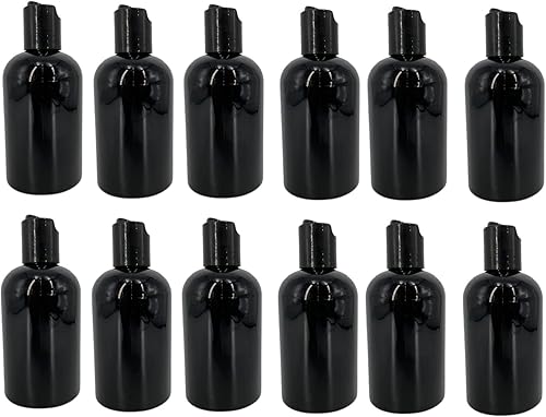 Natural Farms Botellas de plástico Boston negras de 4 onzas, paquete de 12 botellas vacías rellenables, sin BPA, aceites esenciales, aromaterapia,
