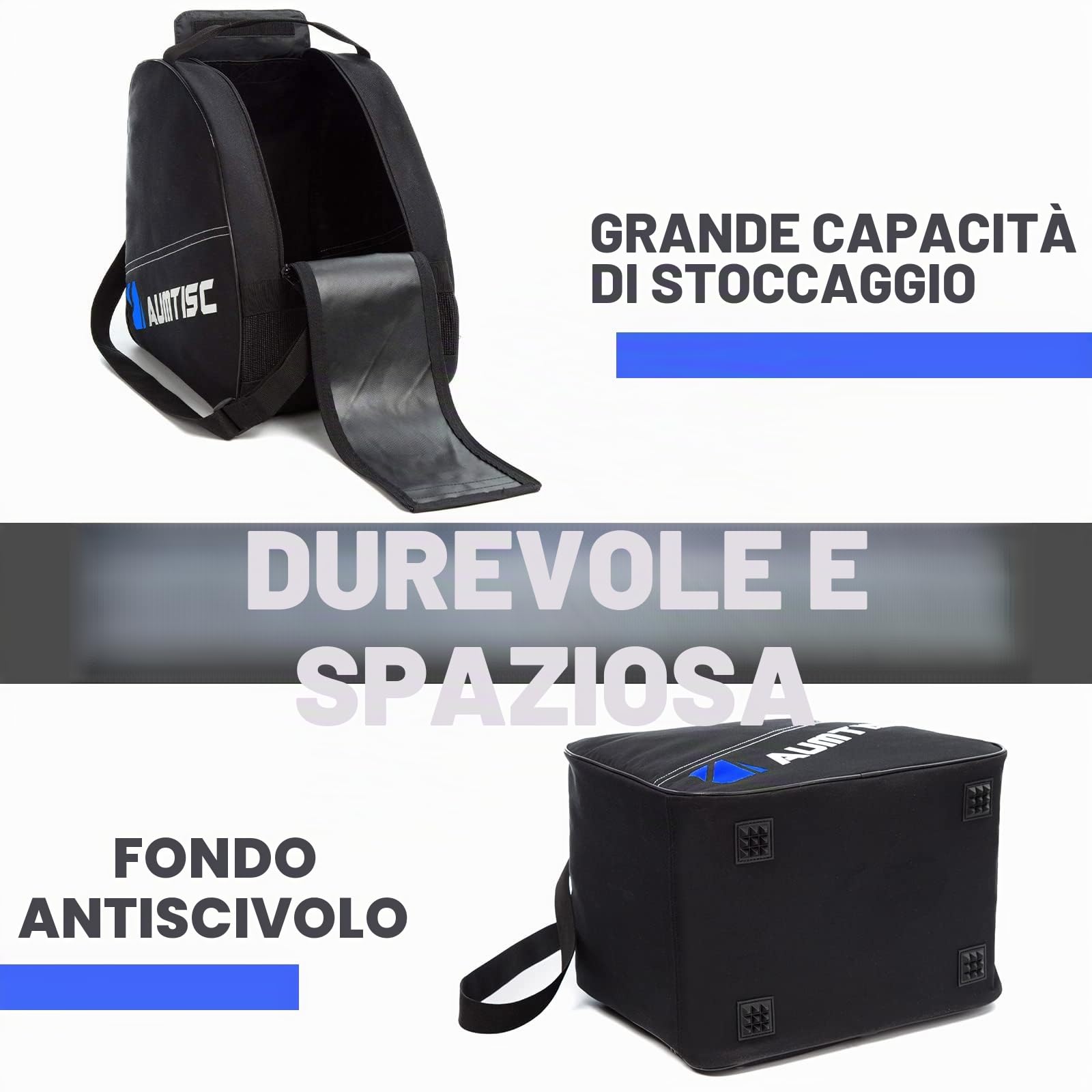 AUMTISC Borsa per Kit da Sci - Borsa per Scarponi Combinata e Imbottita per 1 Paio di Scarponi - Borsa da Sci Regolabile Fino a 200 cm