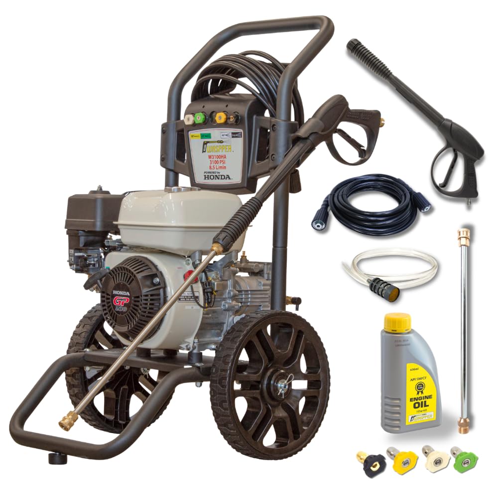 W3100HA Professional Petrol Pressure Washer 3100 PSI (213 Bar) – Honda GP200 196cc 5.5 HP – 8.5 L/min – Intensive Use with Steel Chassis