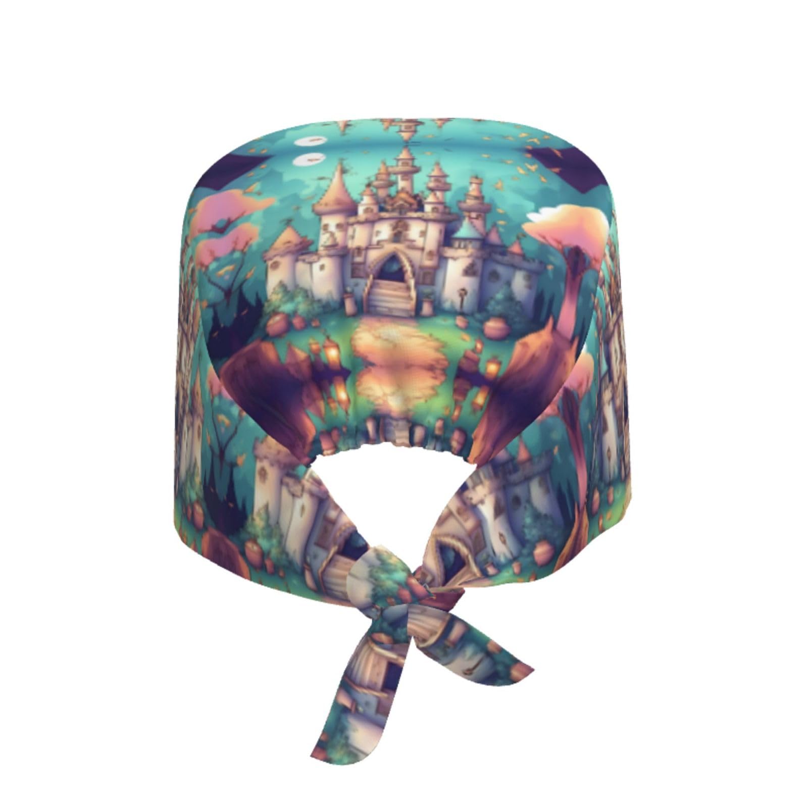 YYHHAOFA Breathable Work Hat Classical Castle Printed for Chef, Nursing, Spa, Facial Care, Fitness Black