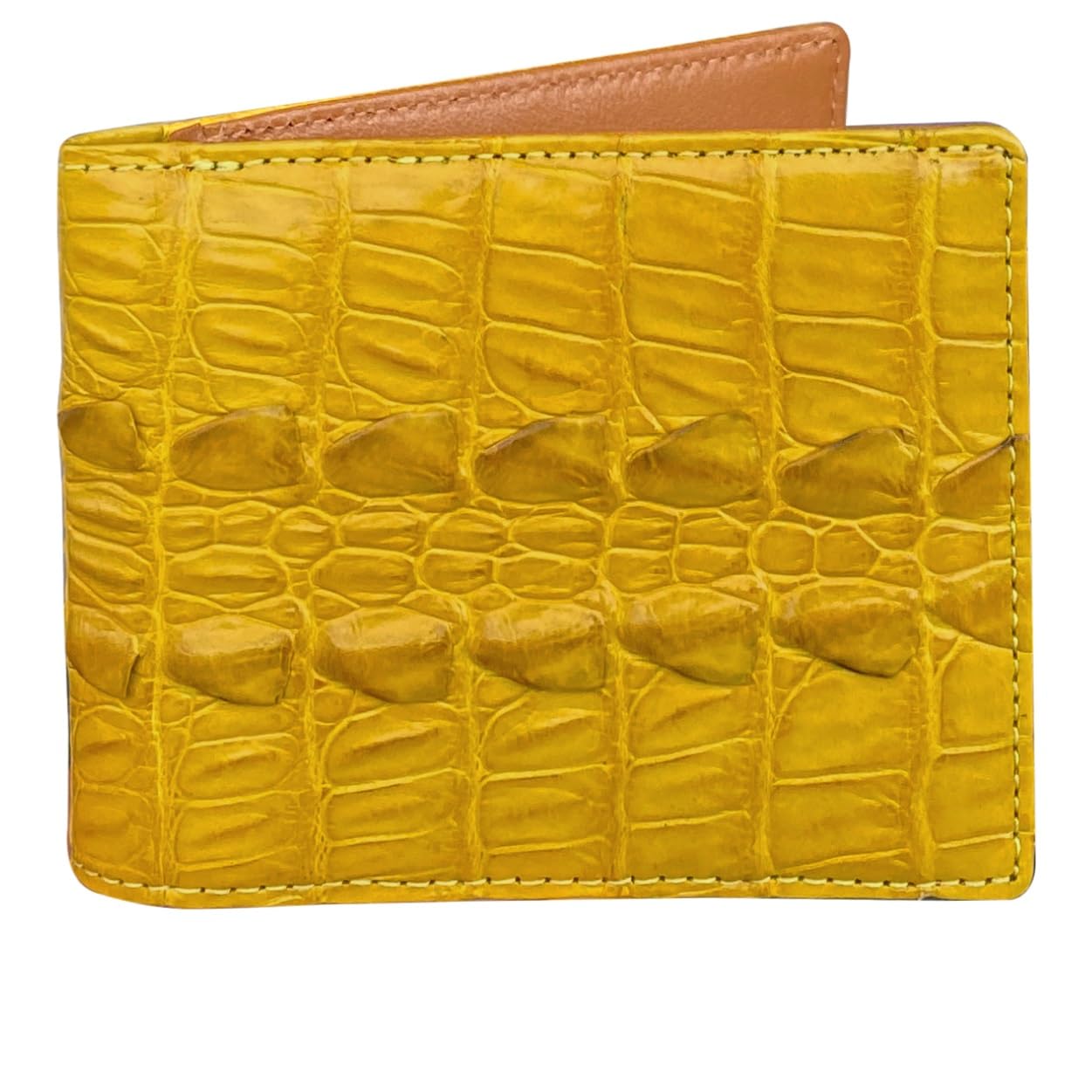 HATA Yellow Exotic Bifold Leather Wallet with Hidden Compartment, Men’s Minimalist RFID Blocking Wallet with ID Window &amp; Credit Card Holder, Men Handmade Gift for Birthday, Father’s Day VINAM-109