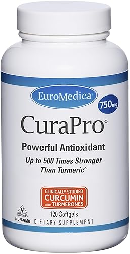 EuroMedica CuraPro 750 mg - 120 cápsulas blandas - Suplemento de curcumina de cúrcuma de alta potencia - Apoyo para el hígado, el cerebro y el
