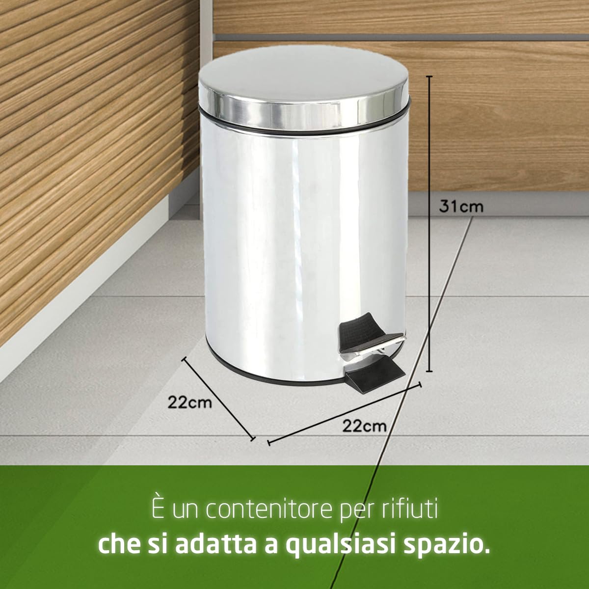 Cestino Spazzatura Con Pedale 5L Acciaio Inossidabile - Antimpronta, Satinato, AMIG - Foto 8