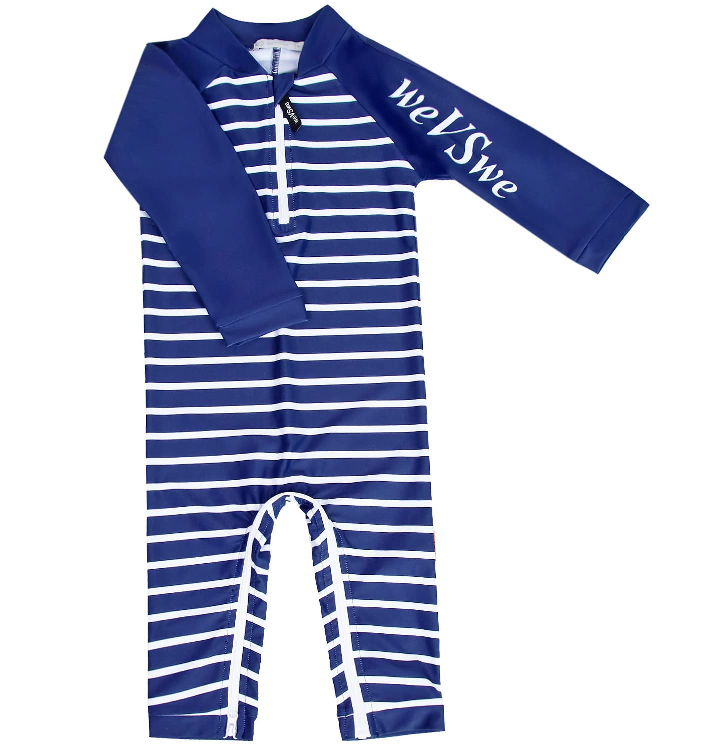 weVSwe Baby Boy Swimsuit Toddler Dark Blue Stripes Rash Guard Sun Protection Swimwear Recycled Polyester 6-12 Months