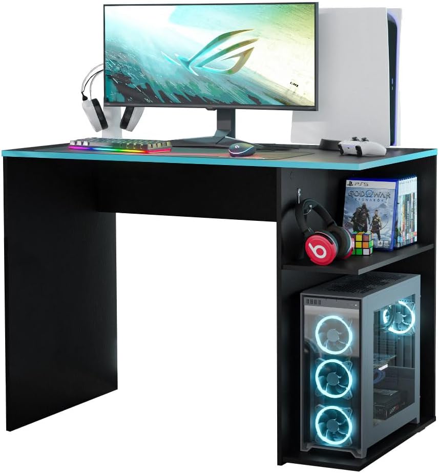 Madesa Compact Gaming Computer Desk with 2 Shelves, Cable Management and Large