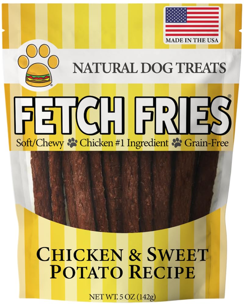 Fetch Fries Chicken and Sweet Potato Dog Treats, Soft Chicken Jerky for Small and Large Breeds, Naturally Healthy, Made in The USA (5 oz)