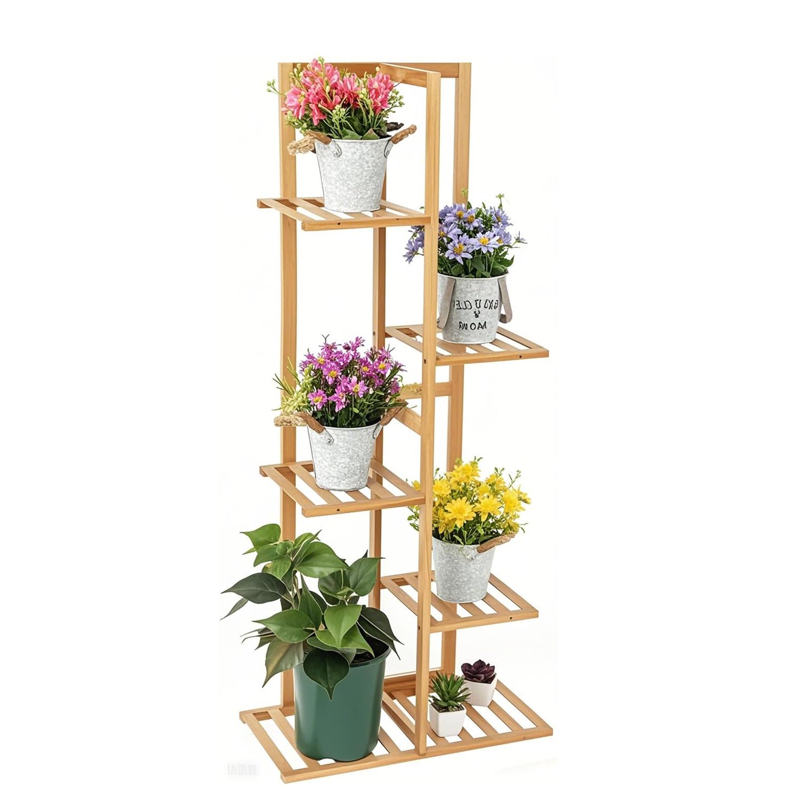 LN COZY CORNER 5-Tier Plant Stand Wooden Flower Pot Holder 6 Potted for Indoor & Outdoor Use Space-Saving Multiple Storage Stand Unit Tall Display Rack Shelf Plant for Home, Garden, Balcony Decor