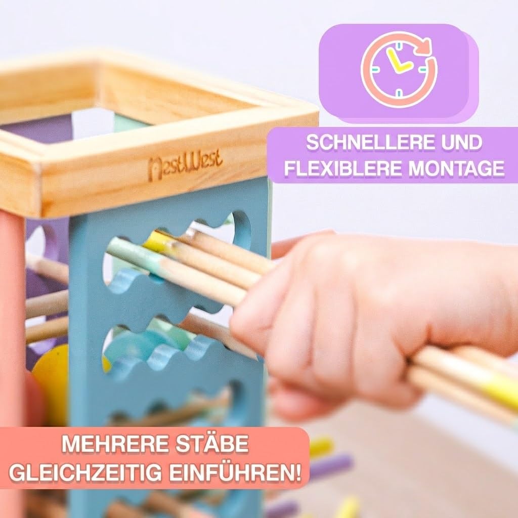 Kerball Up Jouets Montessori 3 4 5 ans en bois – Jeux de table éducatifs pour enfants Motricité fine | Tour amovible avec cartes et dés | Cadeau original pour fille