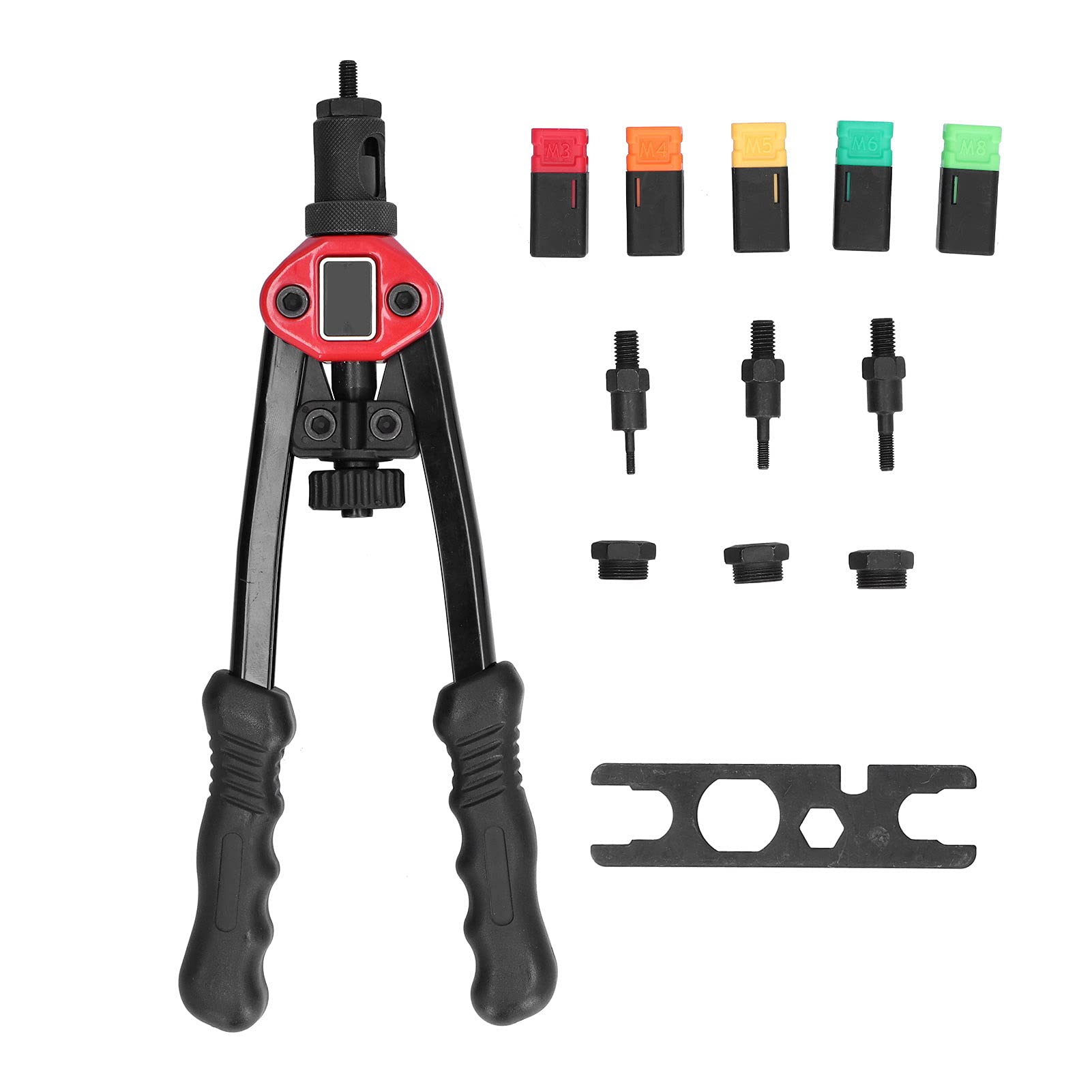 FTVOGUE Pistolet do Nitonakrętek Ręczny Pistolet do Nitowania ze Stali Nierdzewnej BT 606 z Końcówkami M3 M4 M5 M6 M8 Skok 9 Mm Dźwignia 25x Naprawy Blachy Mechanika Warsztatowa i Majsterkowanie
