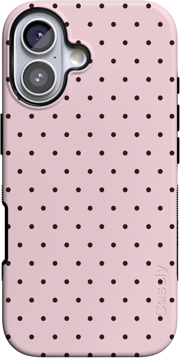 Casely iPhone 17 Case | On The Dot | Pink & Brown Polka Dot | Bold Protective Design | Compatible with MagSafe