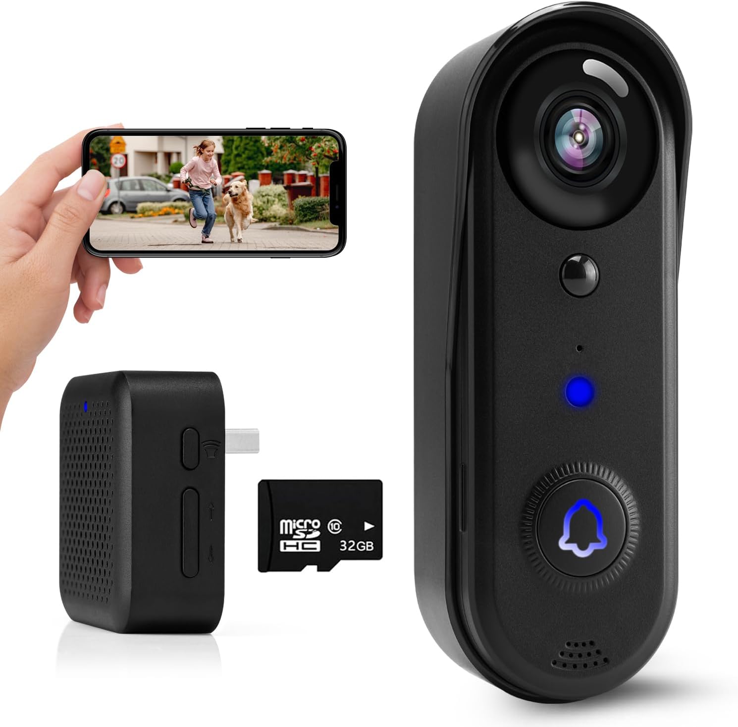 HD Video Doorbell Wireless, 2.4Ghz WiFi Doorbell Camera with 32GB SD Card, Indoor Chime,Two-Way Audio, IP66 Weather Resistance, IR Night Vision, AI Human Detection (1080P+32GB) HD Video Doorbell Wireless, 2.4Ghz WiFi Doorbell Camera with 32GB SD Card, Indoor Chime,Two-Way Audio, IP66 Weather Resistance, IR Night Vision, AI Human Detection (1080P+32GB)