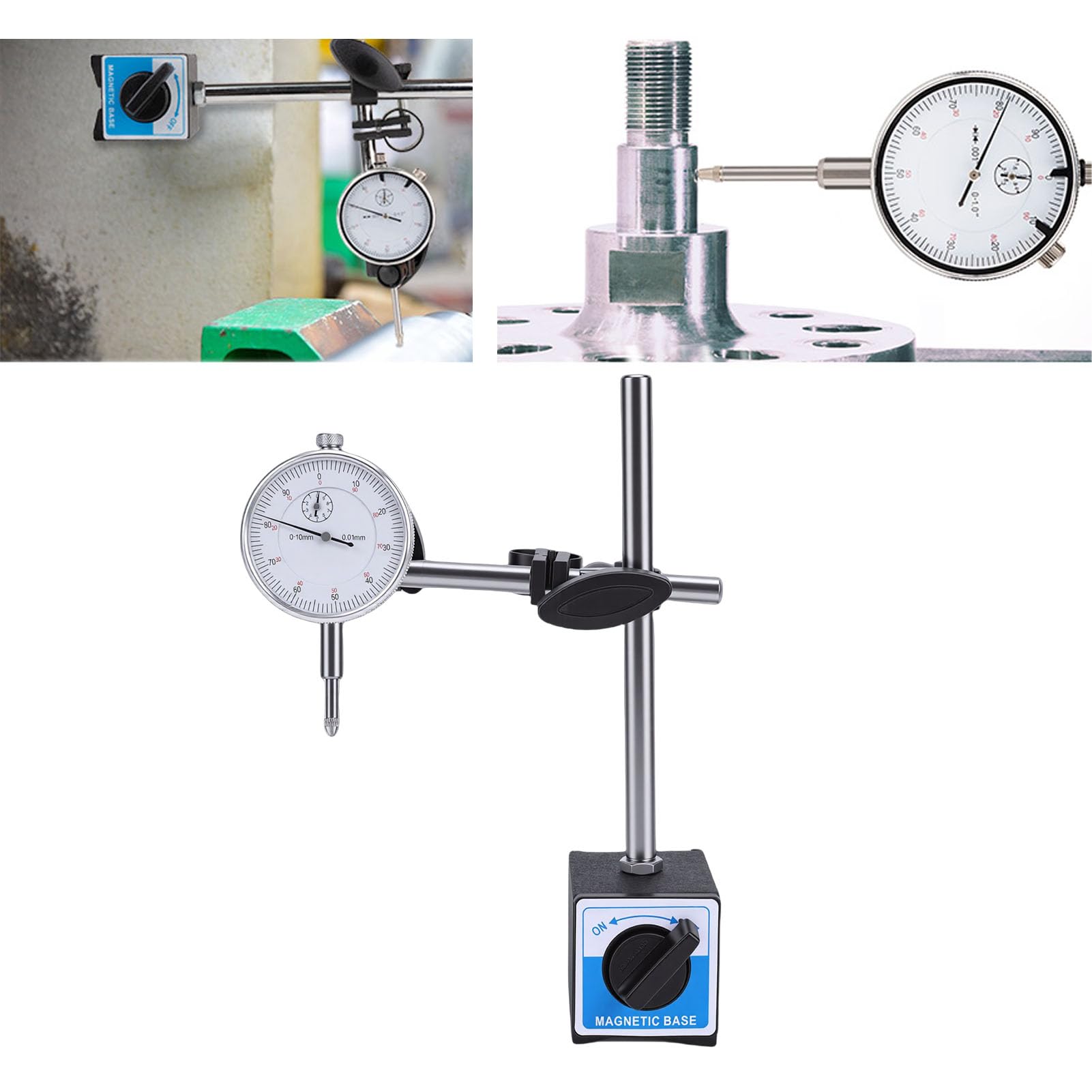 Naroote Set Comparatori a Quadrante da 0-10 Mm, con Supporto Base Magnetica, Braccio Lungo Regolabile e Precisione di Prova da 0,01 Mm per Misurazione e Ispezione Accurati