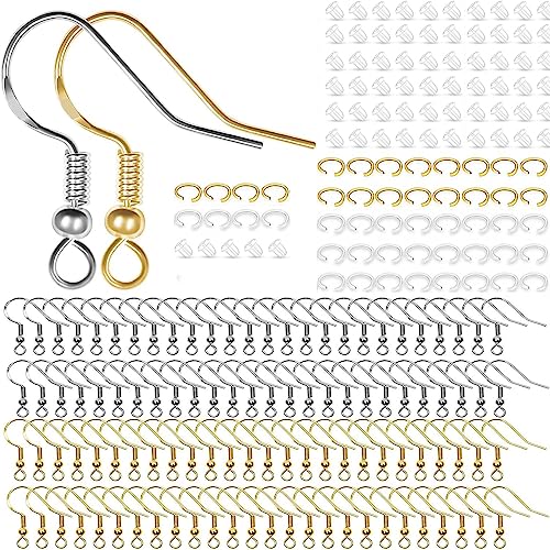CAMRSQTE 600PCS Earring Making Jewelry Making Earring Hooks,Earring Making Kit Silver and Gold