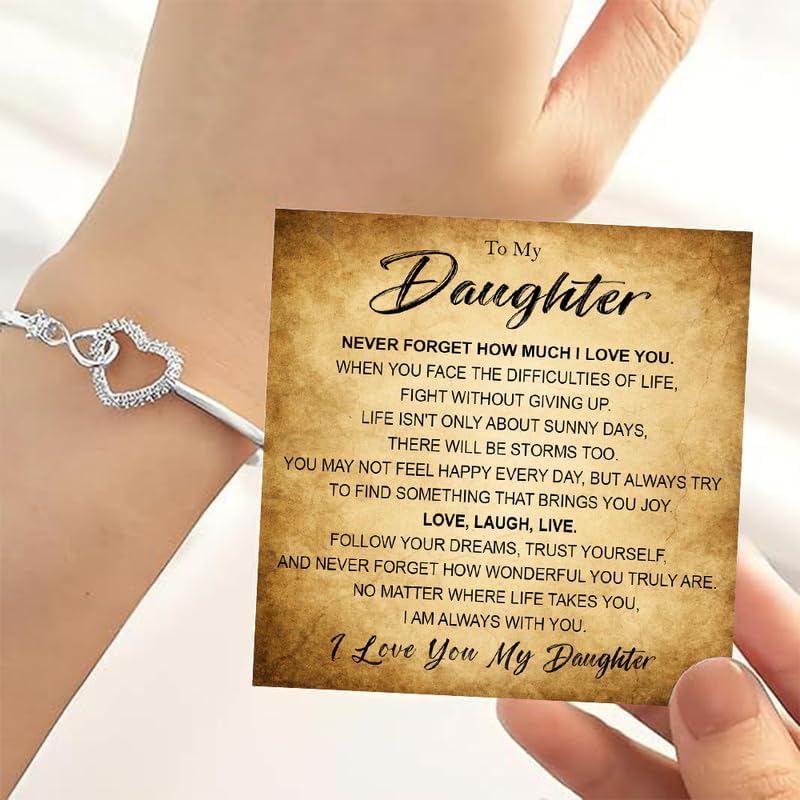 To My Daughter Heart Bracelet From Mom and Dad, Mother Daughter Bracelet Gift with Message Card and Box, Christmas Gifts Ideas for Daughter - Image 3