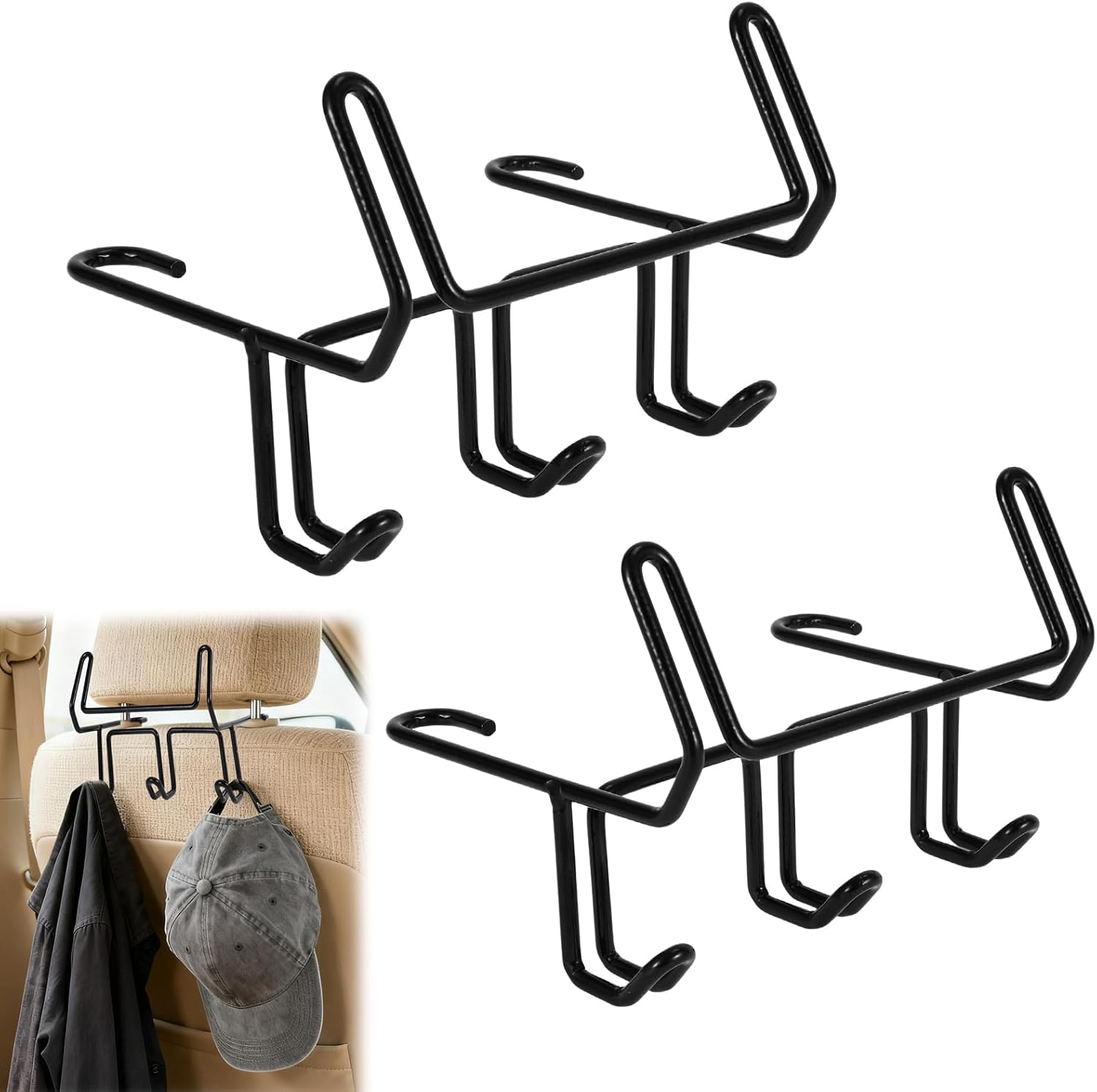2 Pcs Hard Hat Holder for Truck, Car Holder Organizer with 5 Hooks Car Seat Back Organizers for Caps Jacket Tool Bag Safety Helmet Hard hat Accessories for Men and Women