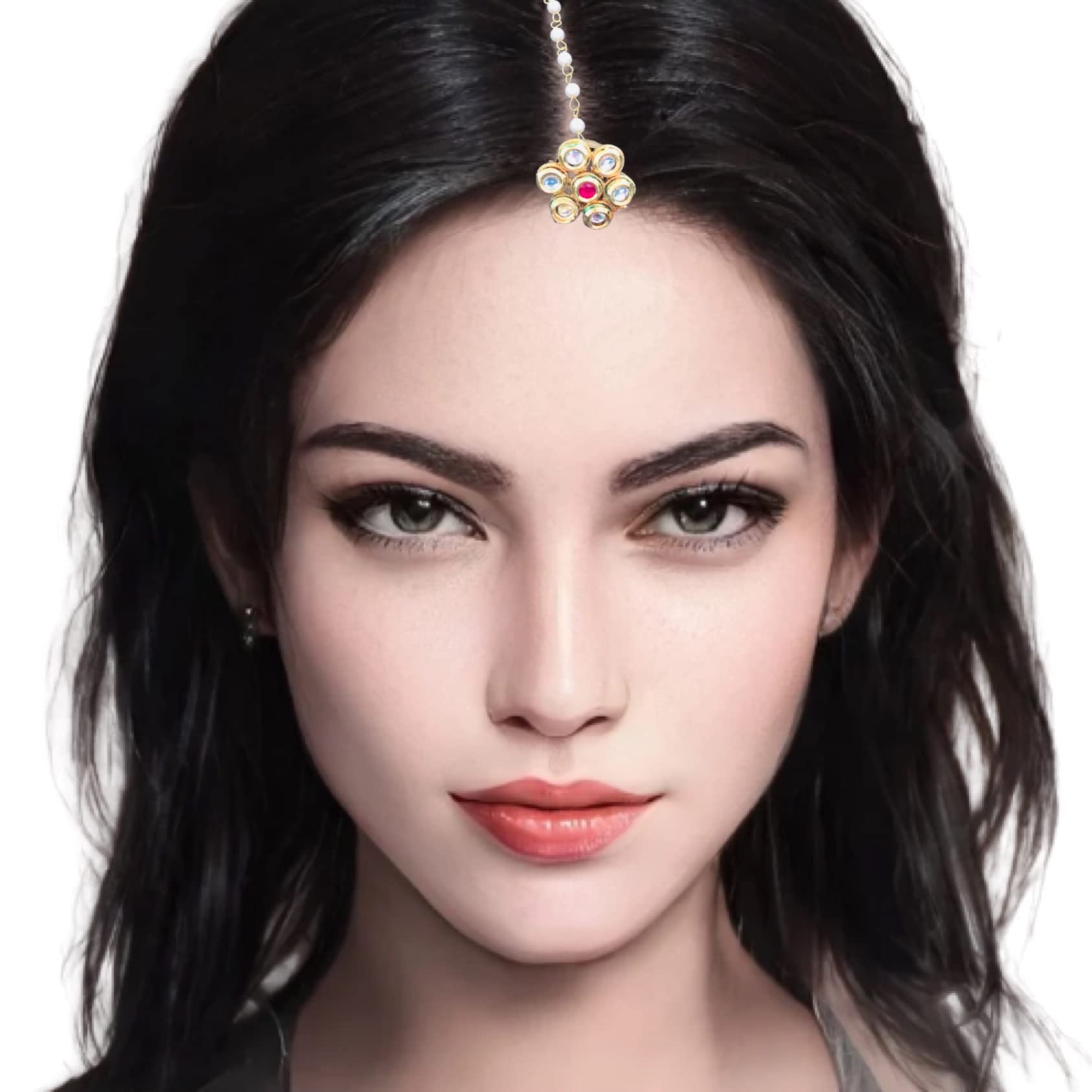 TOF Hair Jewellery / Hair Pin / Hair Clip / Gold Plated Large Pendant Borla Maang Tikka Bridal Sheeshphool Rajasthani Maang Tikka With Borla and 1 Layer Beaded chain For Women (Flower Red) (B0BC3YMNDH) Amazon Price History, Amazon Price Tracker