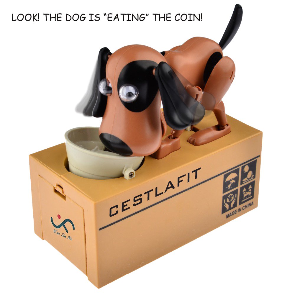 Cestlafit Cute Puppy Hungry Eating Dog Coin Bank, Doggy Coin Bank, Dog