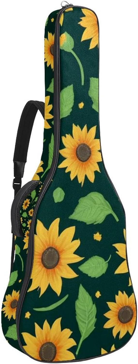40/41/42-inch Artistic Sunflowers Acoustic Guitar Bag With Adjustable Shoulder Strap And 2 Storage Bags. Guitar Bag With Back Hanging Loop, Electric, and Classical Guitars
