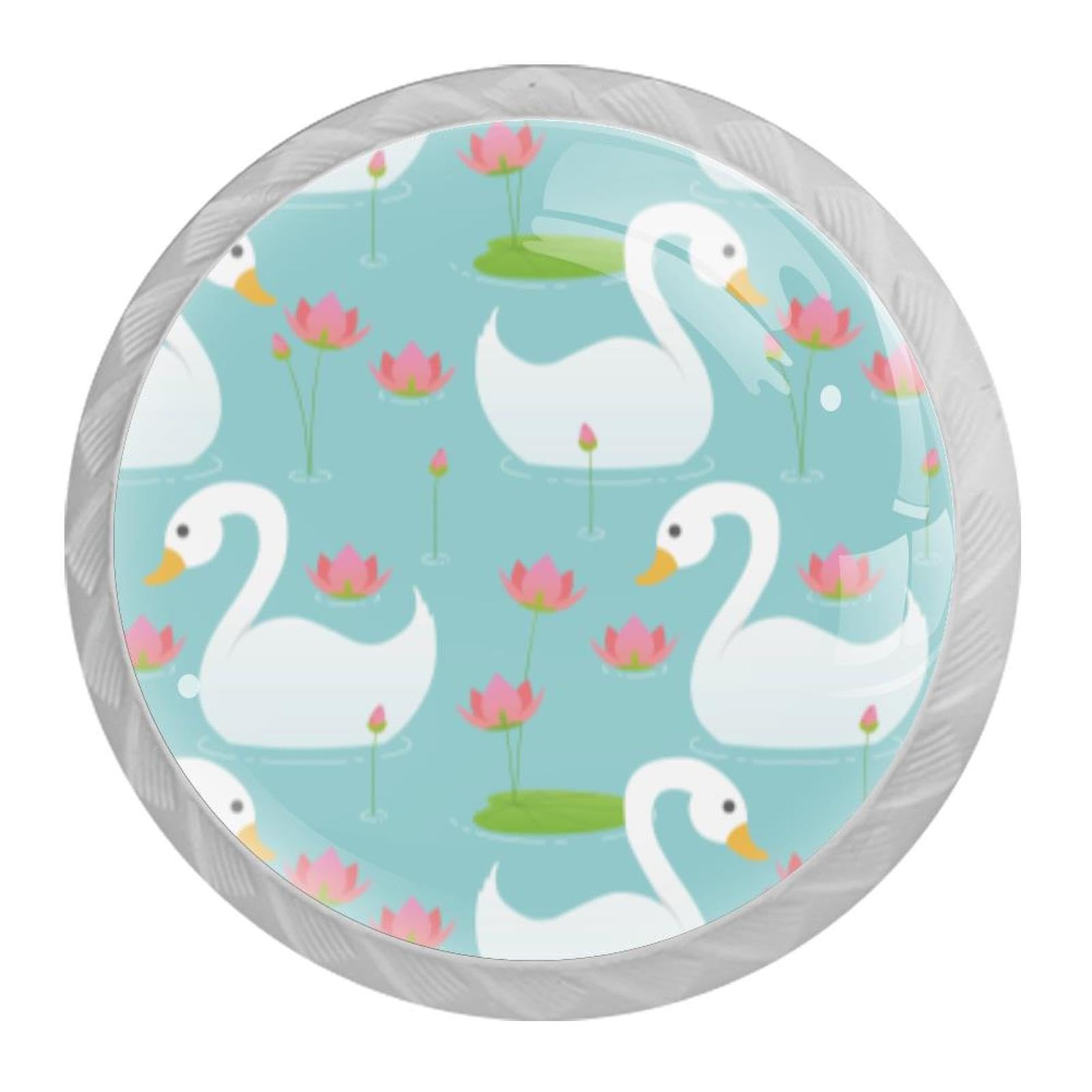 Tqmspg Multi14 4 Pieces Drawer Pulls Swans Lotus Flowers Door Knobs Dresser Handles For Kitchen Wardrobe Cupboard Hardware Furniture