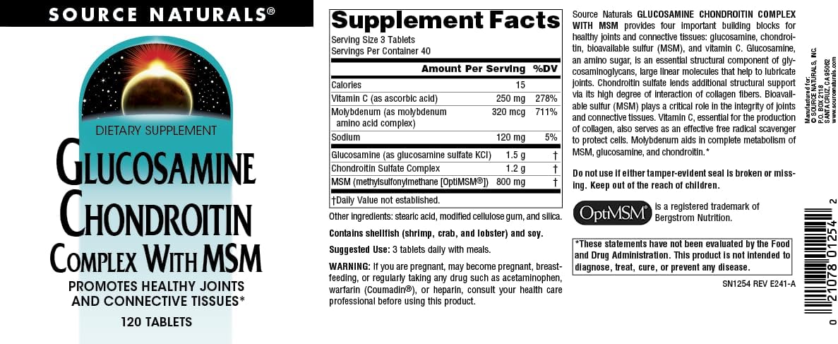 Source Naturals Glucosamine Chondroitin Complex with Msm - 120 Tablets