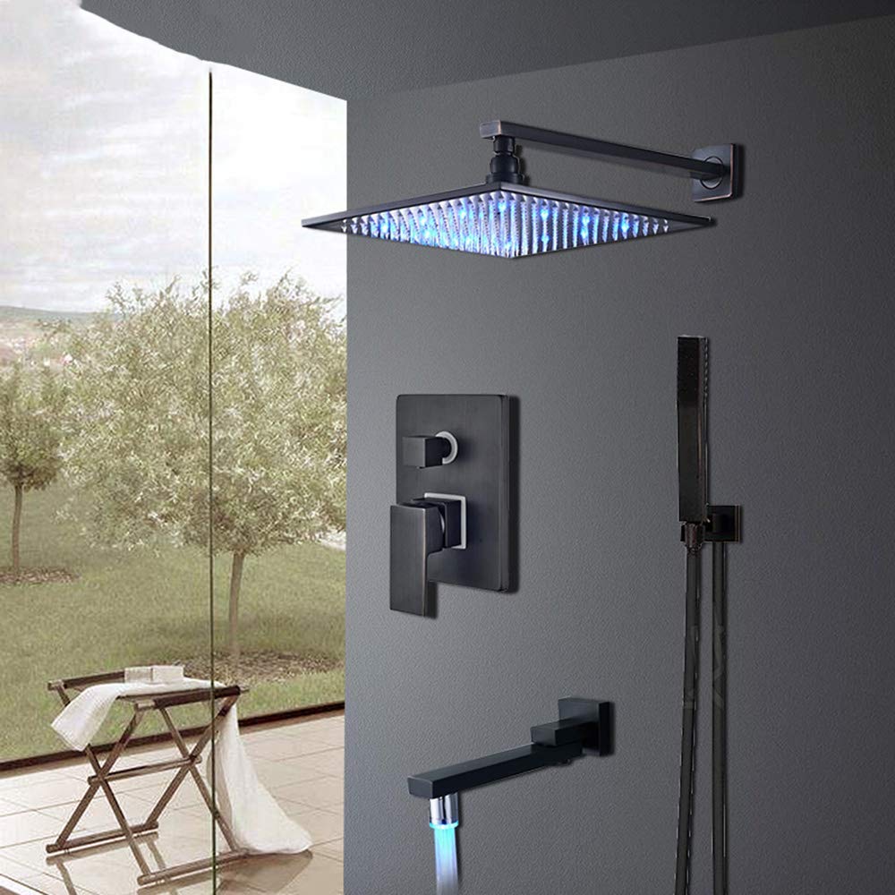 ORB System deszczownicy LED, mieszacz deszczowy, zestaw ścienny łazienkowy z głowicą prysznicową, ręczny prysznic, obrotowa wylewka, dekoracja 25 cm