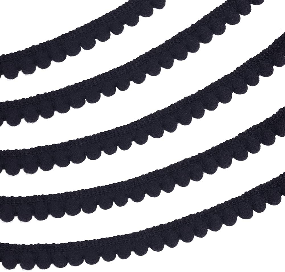 PH PandaHall 25 Yards Pom Poms Balls Fringe Trim, 1/2 inch(12mm) Single Edge Ball Trim Fringe Black Sewing Ribbon Crafts Pompoms Tassel Lace for Sewing DIY Crafts Party Home Decoration