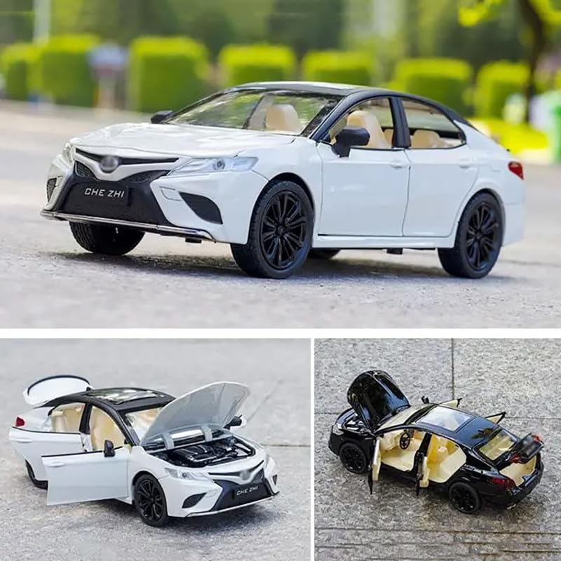 Image of Kids Model 1:24 Toyot Camry Die Cast Metal Car Pull Back Action Opening Doors with Realistic Engine Sound Lights Toy Car Gift for Boys - White