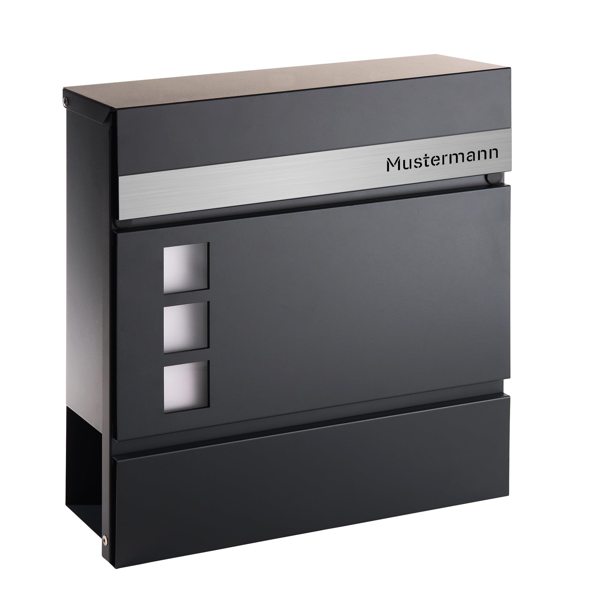 Forgard Briefkasten Anthrazit mit Zeitungsfach (RAL 7016), personalisiert, Postkasten Modern aus Zinkstahl mit Familienname inkl. Montageset, HELSINGBORG