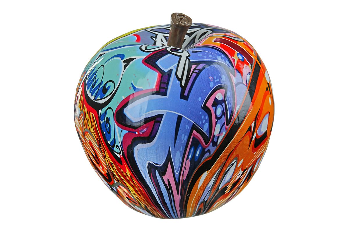 Objet décoratif pomme en résine multicolore graffiti 11cm