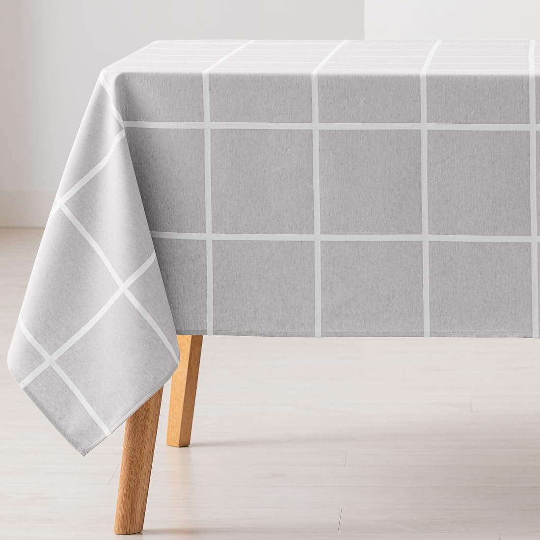 GAMUSI Mantel Antimanchas Mesa Rectangular Cuadros Jacquard Impermeable 140x100 cm, Tacto Tela, Color Gris Claro
